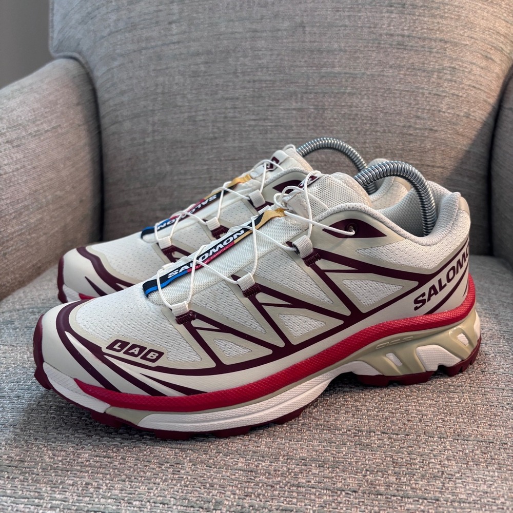 Salomon S-Lab XT-6 Soft Ground White Burgundy Trail Running Shoes 475823 sz 8.5